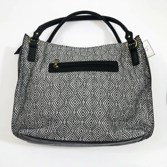Jen & Co. Connar Diamond Black & White Woven Design Large Tote 16x5.5x13 Inches - Picture 3 of 8